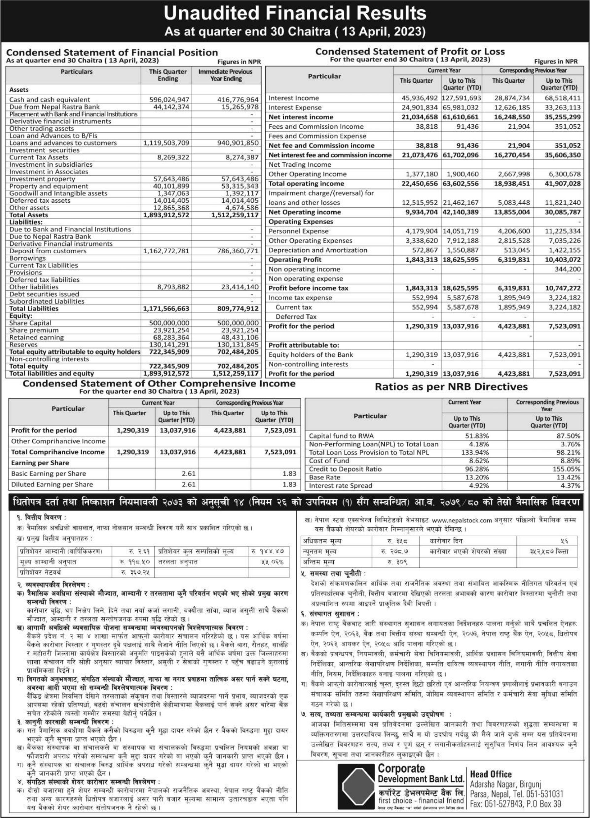 Image of FY 2079-80 : Q3 Report : Corporate Development Bank Ltd (CORBL)