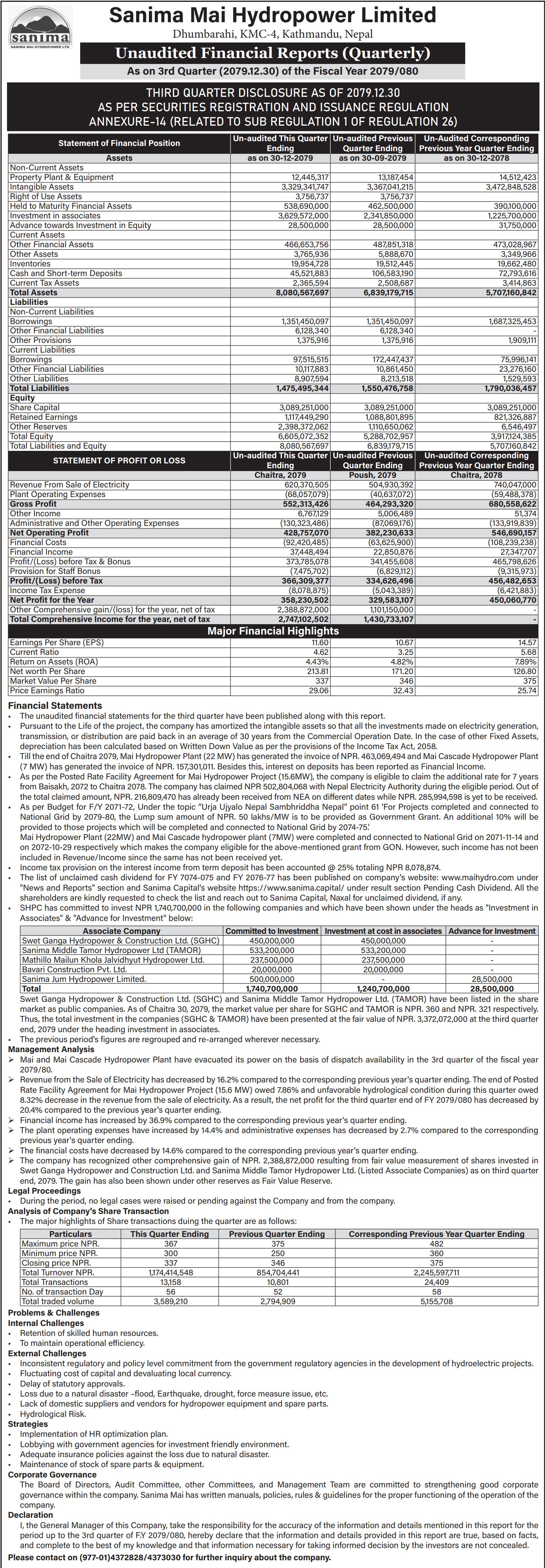 Image of FY 2079-80 : Q3 Report : Sanima Mai Hydropower Ltd. (SHPC)