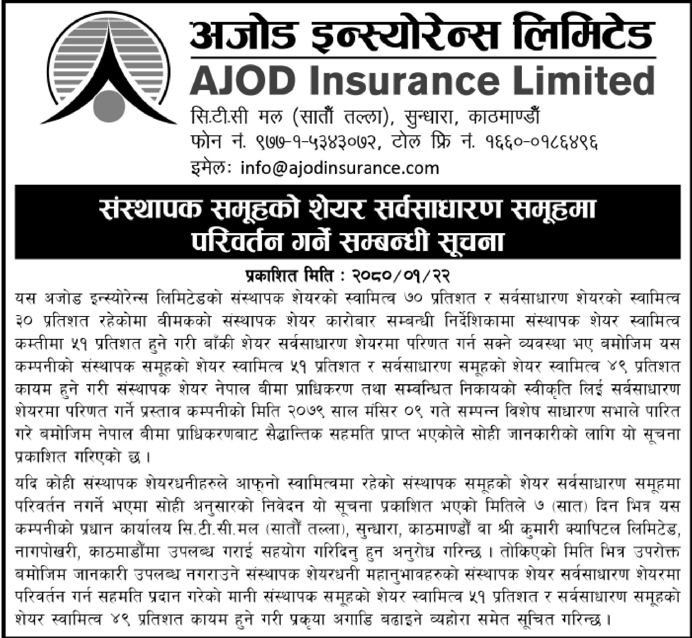 Image of Notice about Conversion of Promoter Shares : Ajod Insurance Ltd (AIL)