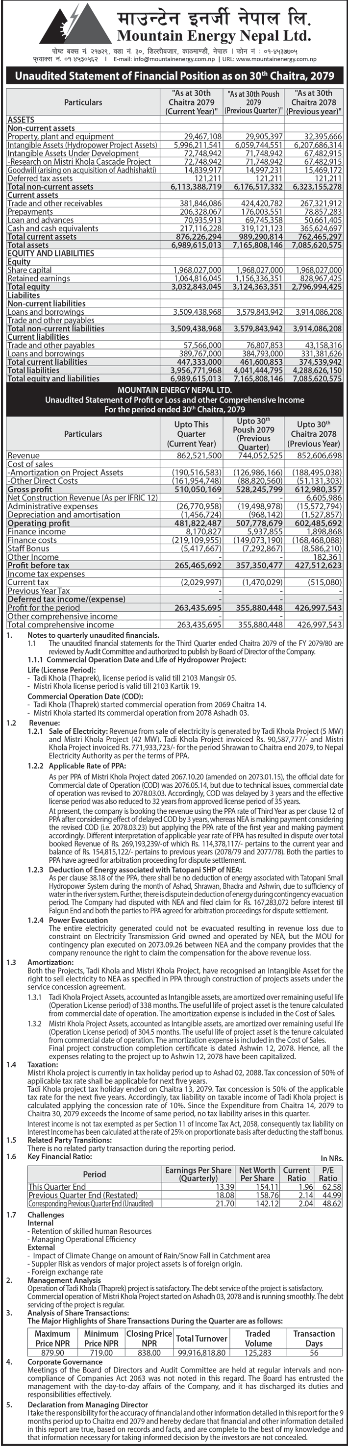 Image of FY 2079-80 : Q3 Report : Mountain Energy Nepal Ltd. (MEN)