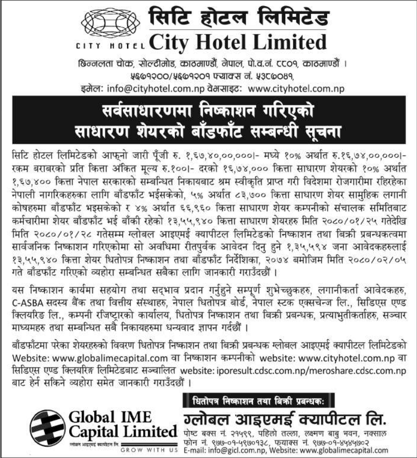 Image of Distribution of IPO (General Public) : City Hotel Limited