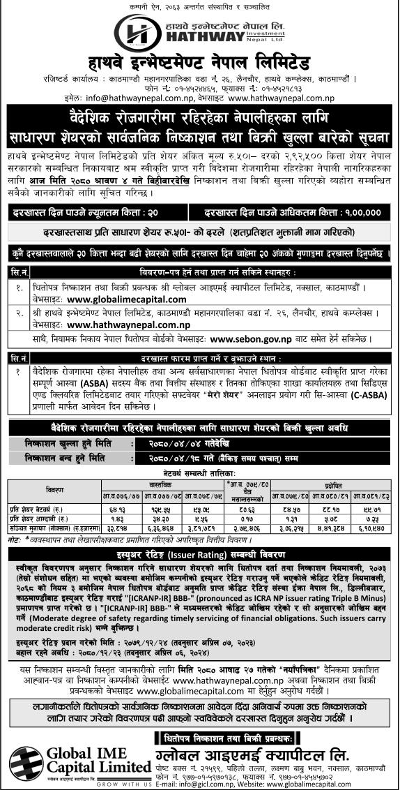 Image of IPO Opening (Foreign Employment Citizens): Hathway Investment Nepal Limited