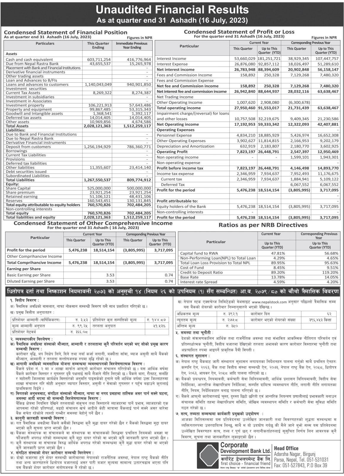 Image of FY 2079-80: Q4Report: Corporate Development Bank Ltd (CORBL)