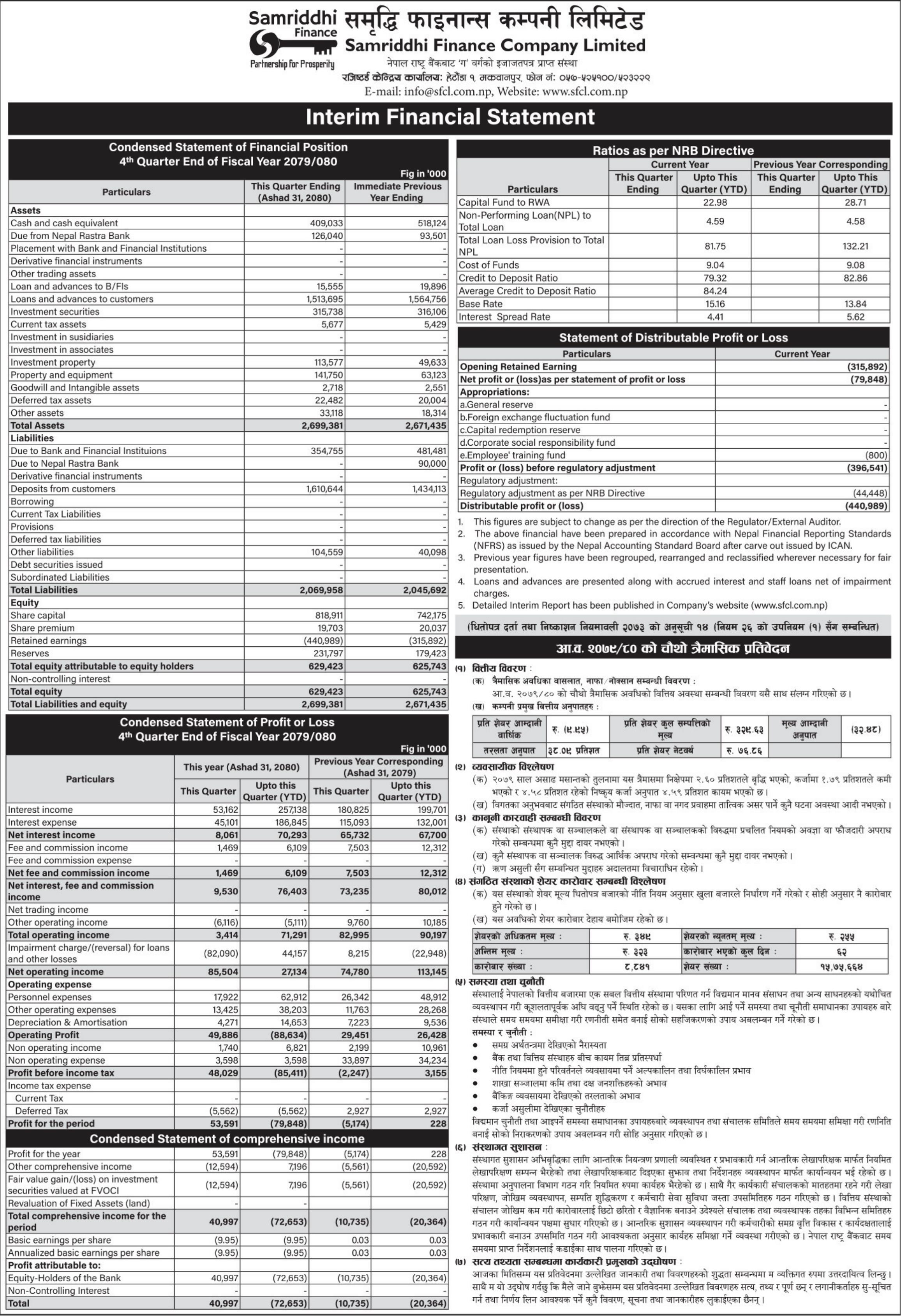 Image of FY 2079-80: Q4 Report: Samriddhi Finance Company Ltd. (SFCL)