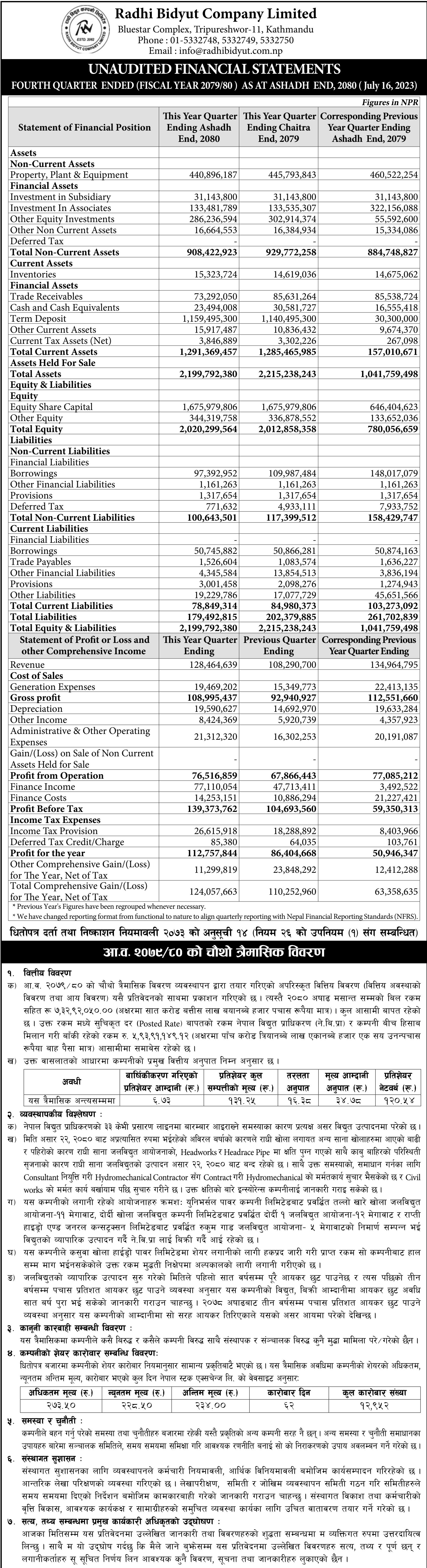 Image of FY 2079-80 : Q4 Report : Radhi Bidyut Company Ltd. (RADHI)