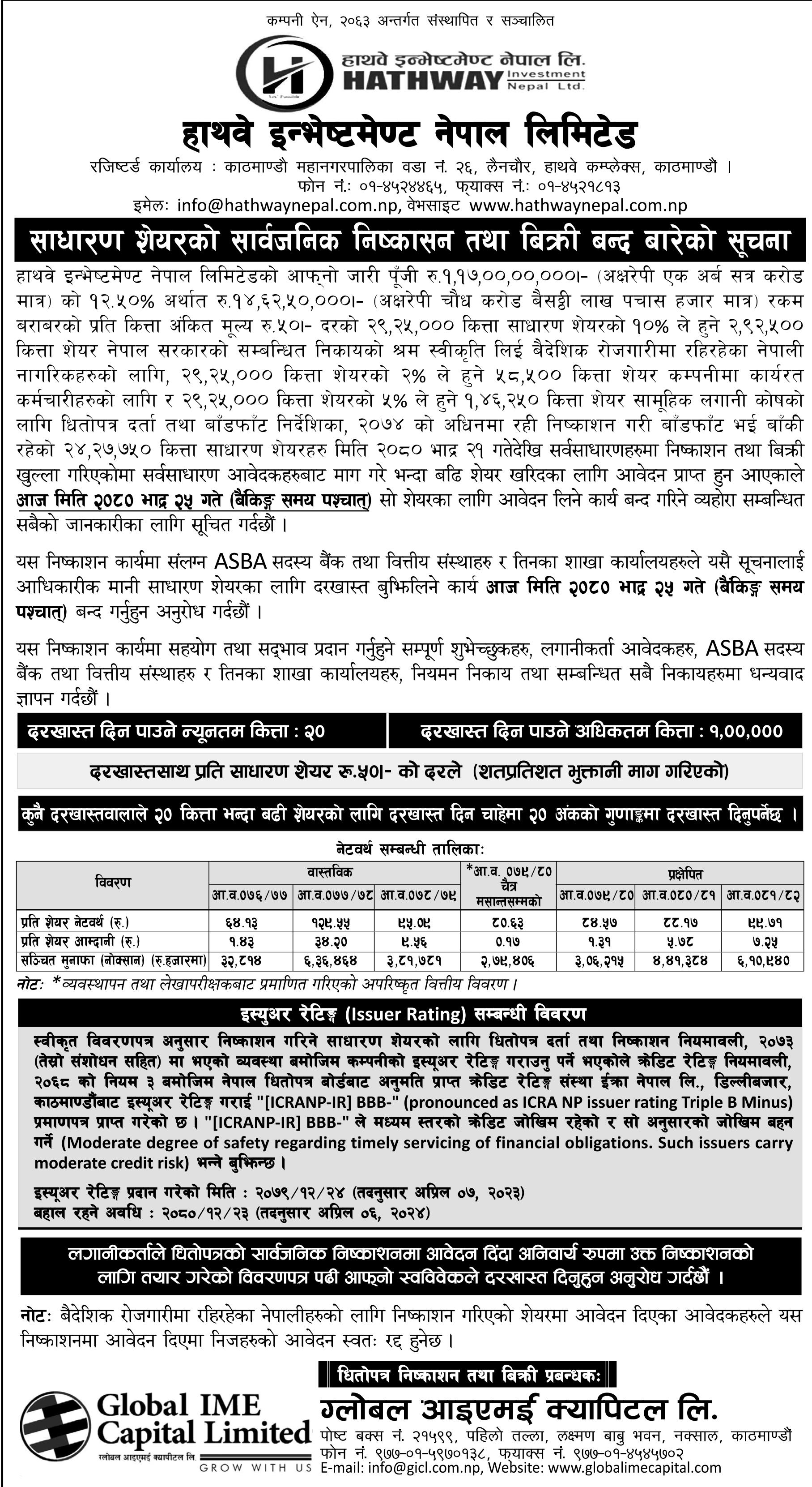 Image of IPO Closing (General Public): Hathway Investment Nepal Limited