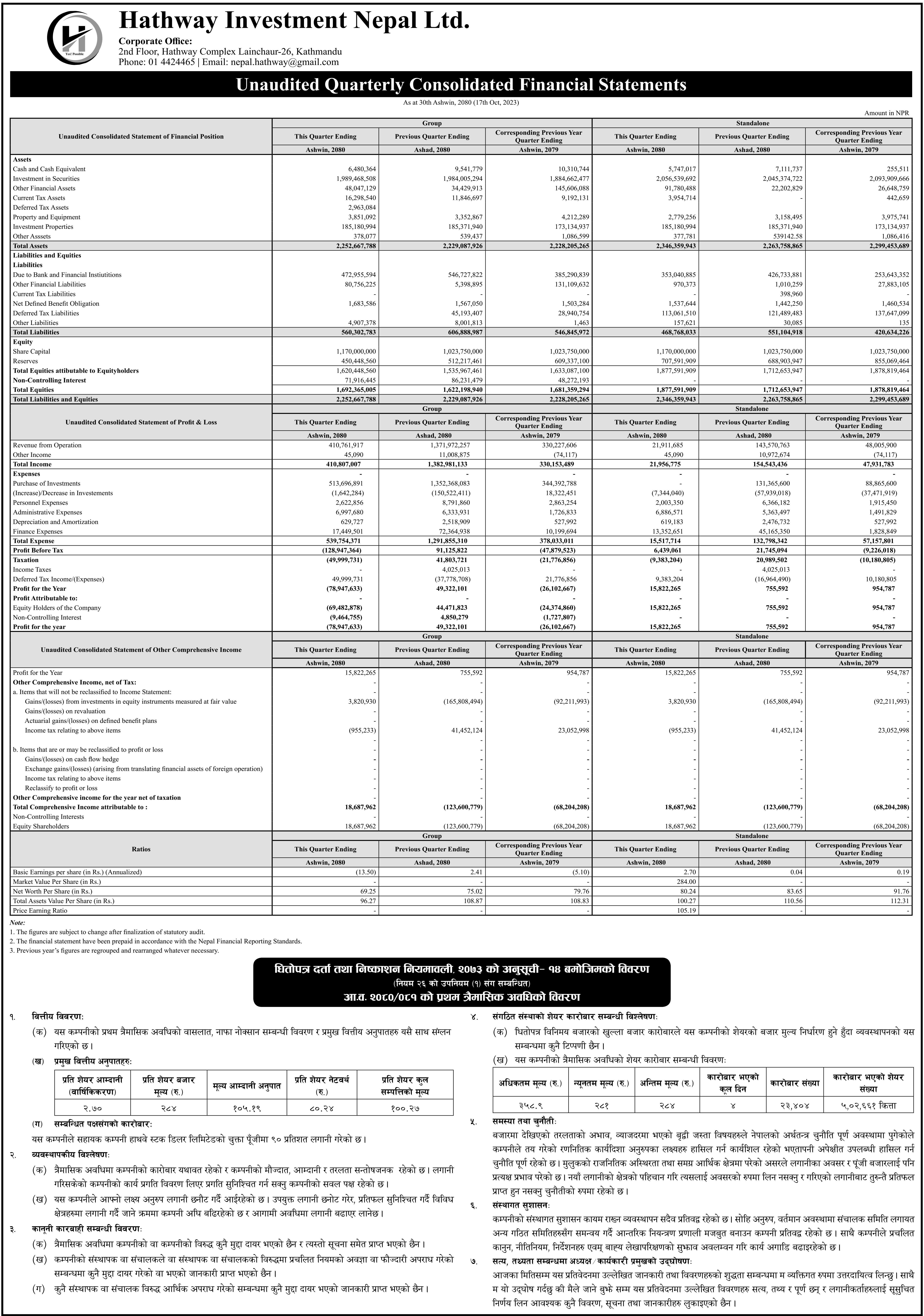 Image of FY 2080-81 : Q1 Report: Hathway Investment Nepal Limited (HINL)