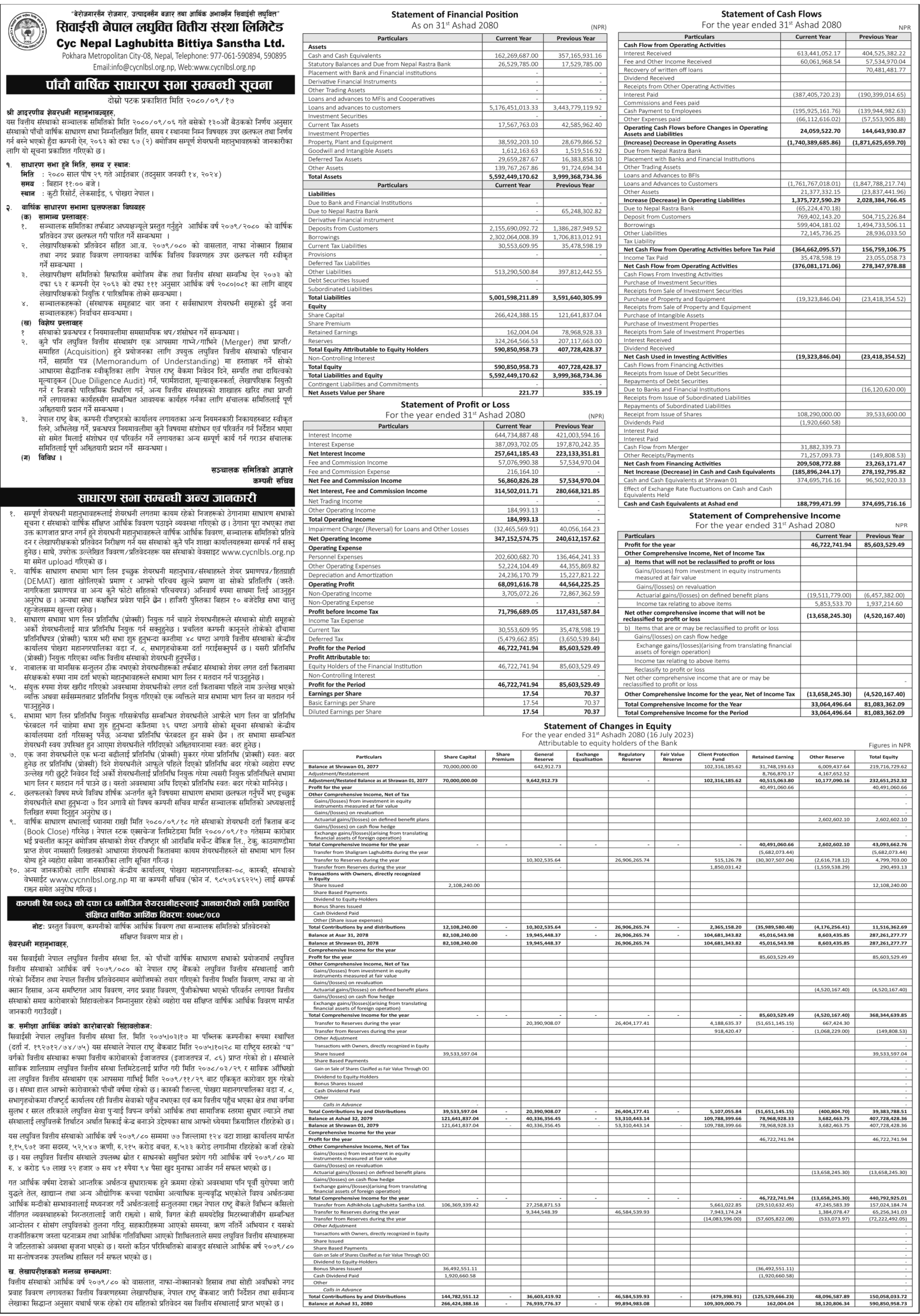 Image of 5th AGM Notice and Financial Report : Cyc Nepal Laghubitta Bittiya Sanstha Limited (CYCL)