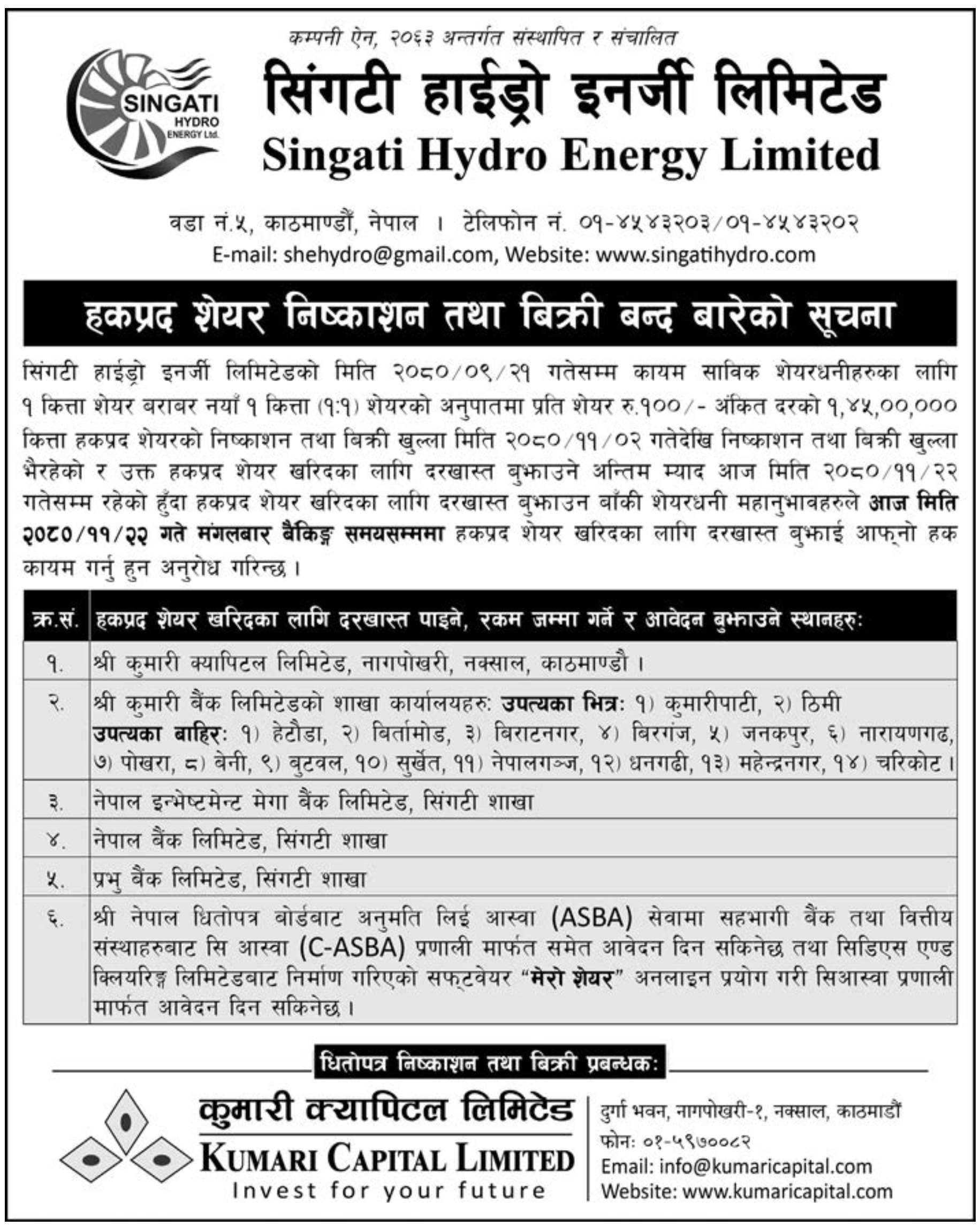 Image of Closing Of Right Share : Singati Hydro Energy Ltd. (SHEL)