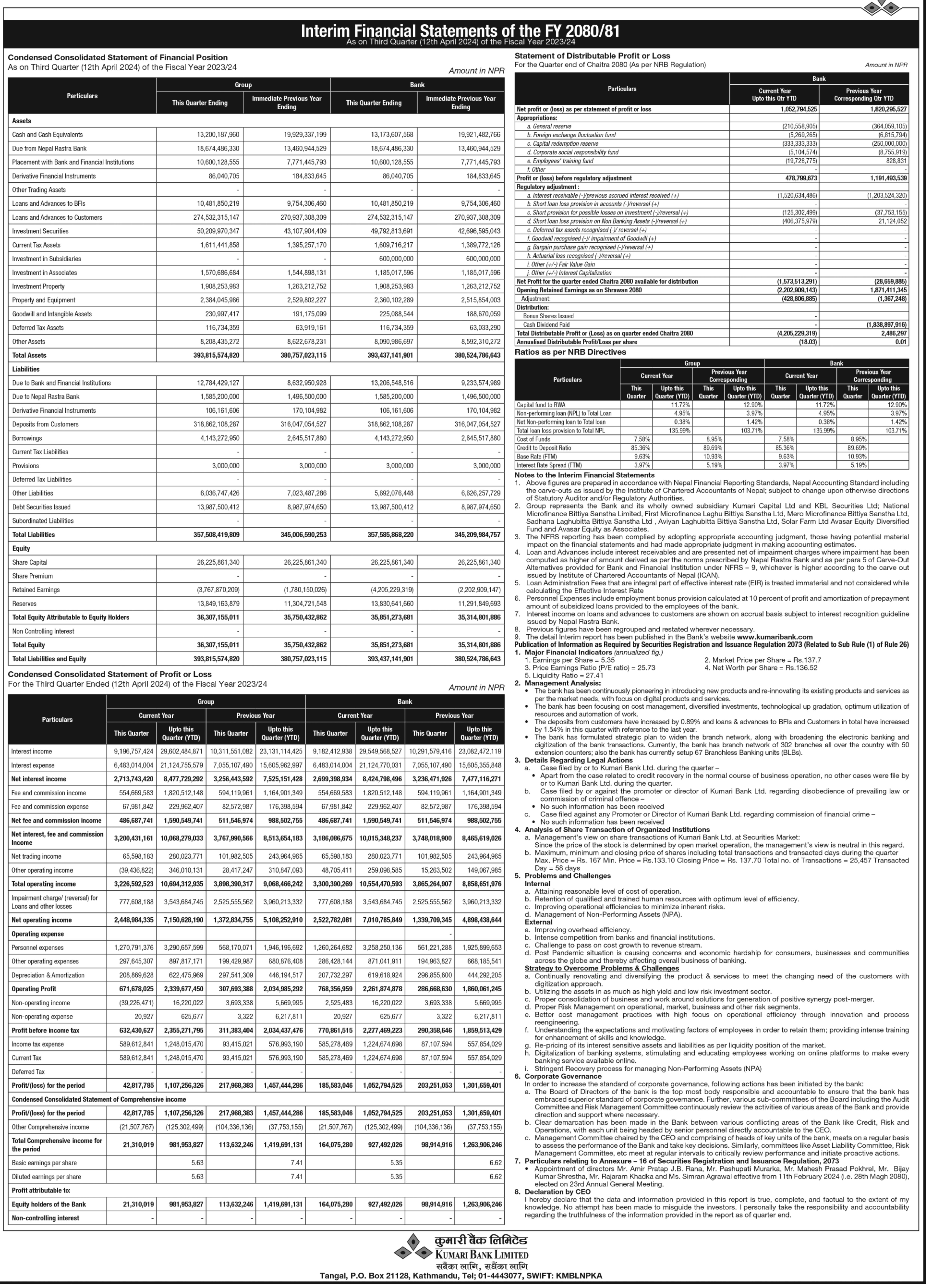 Image of FY 2080-81: Q3 Report: Kumari Bank Ltd. (KBL)