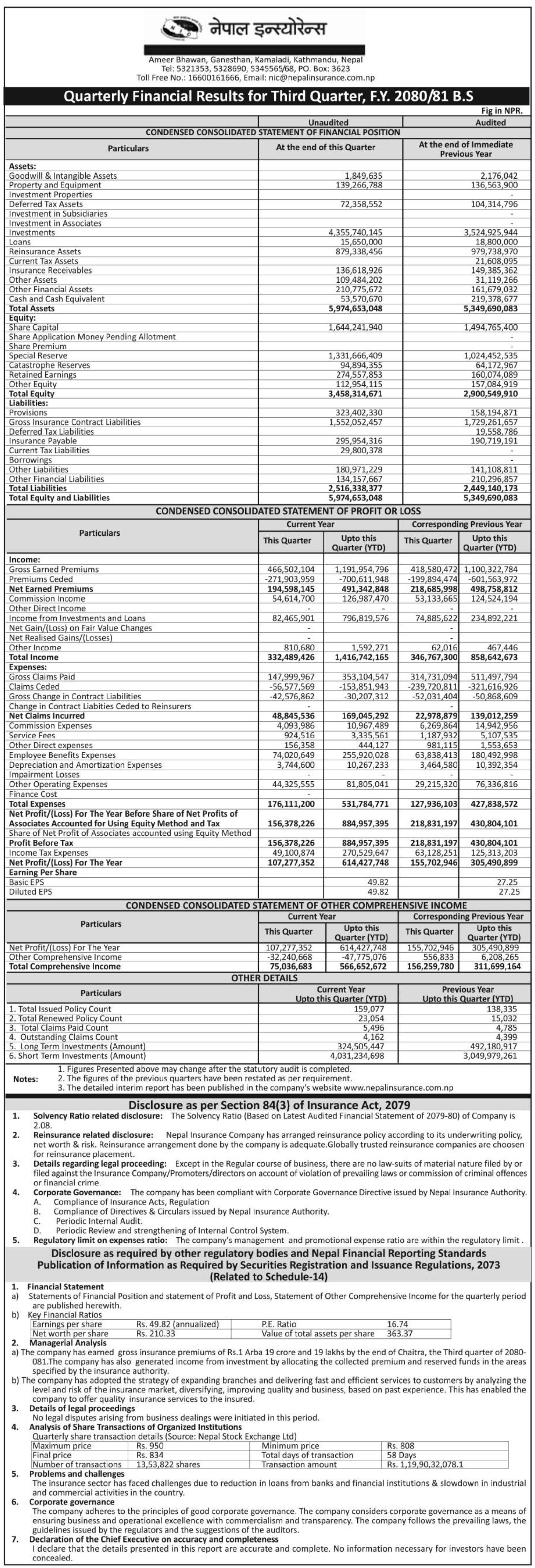 Image of FY 2080-81: Q3 Report: Nepal Insurance Co. Ltd. (NICL)