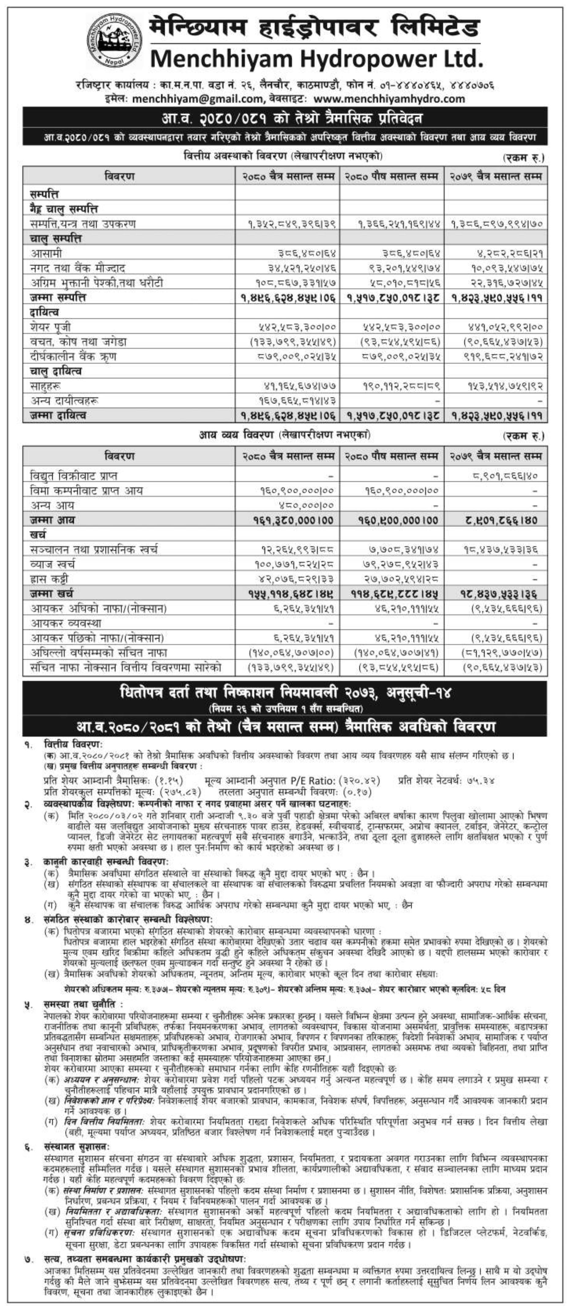 Image of FY 2080-81: Q3 Report: Menchhiyam Hydropower Ltd (MCHL)