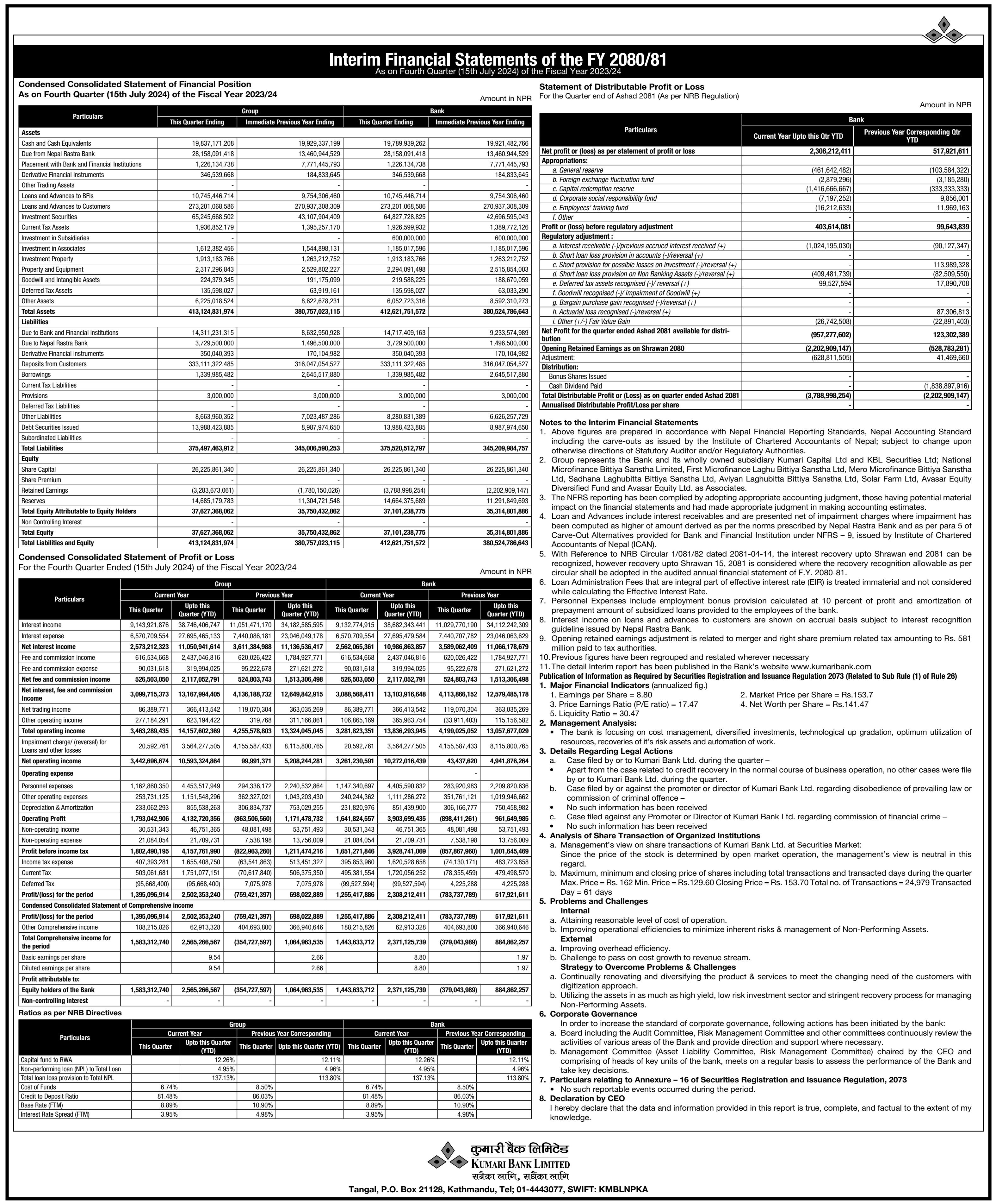 Image of FY 2080-81: Q4 Report: Kumari Bank Ltd. (KBL)