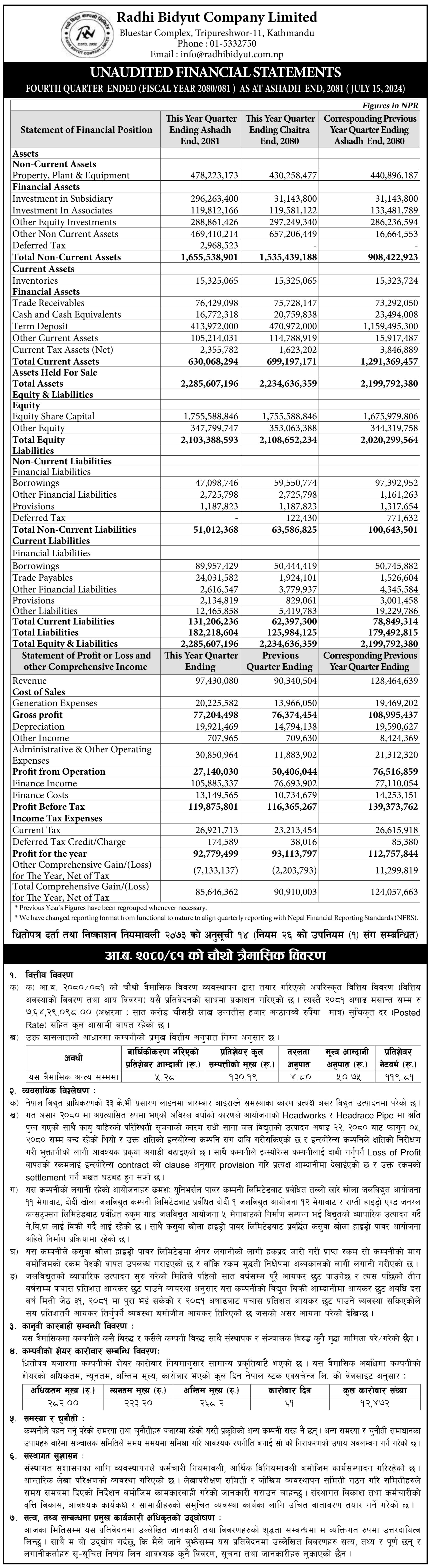 Image of FY 2080-81: Q4 Report: Radhi Bidyut Company Ltd. (RADHI)