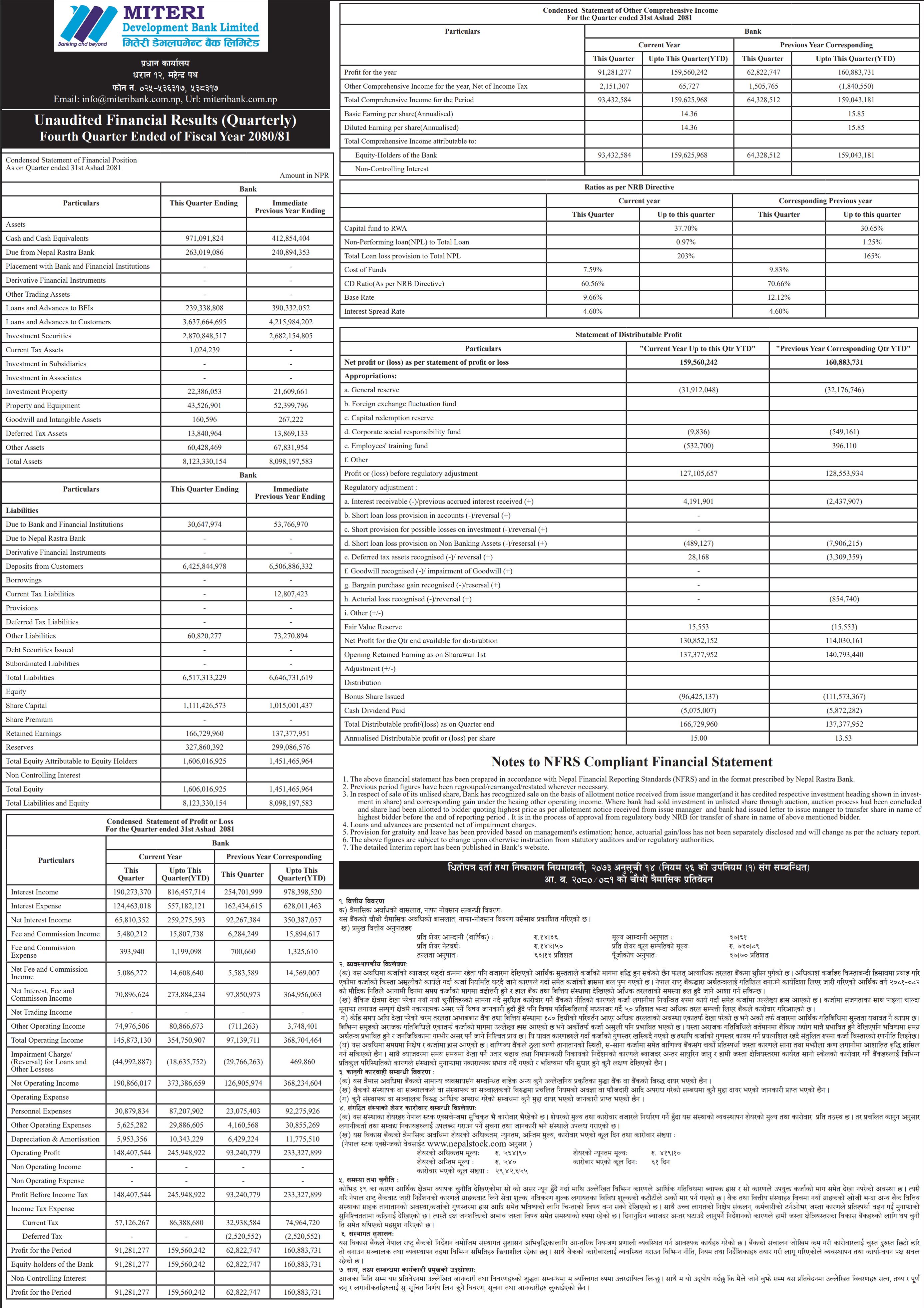 Image of FY 2080-81: Q4 Report: Miteri Development Bank Ltd. (MDB)