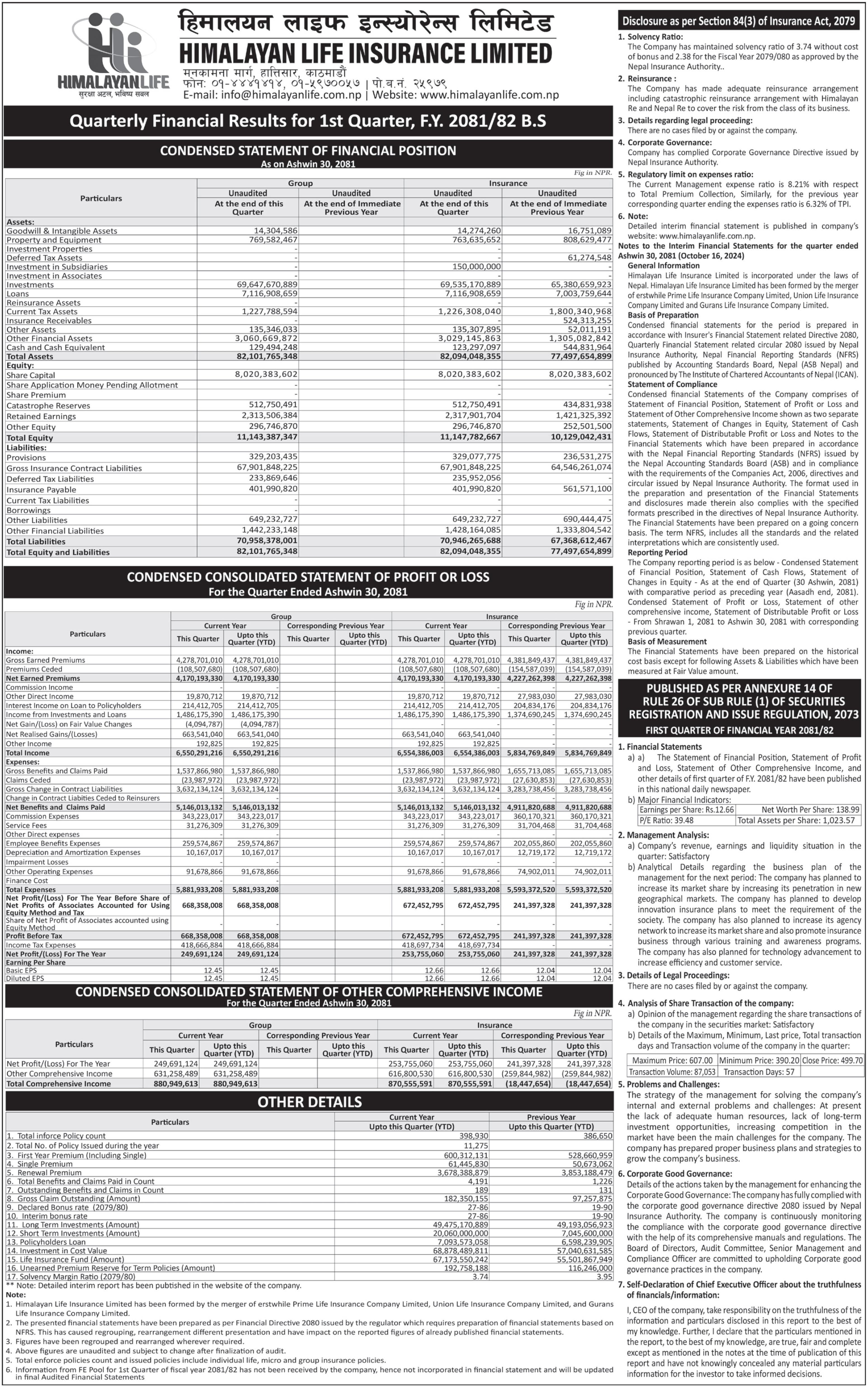 Image of FY 2081-82: Q1 Report: Himalayan Life Insurance Limited (HLI)