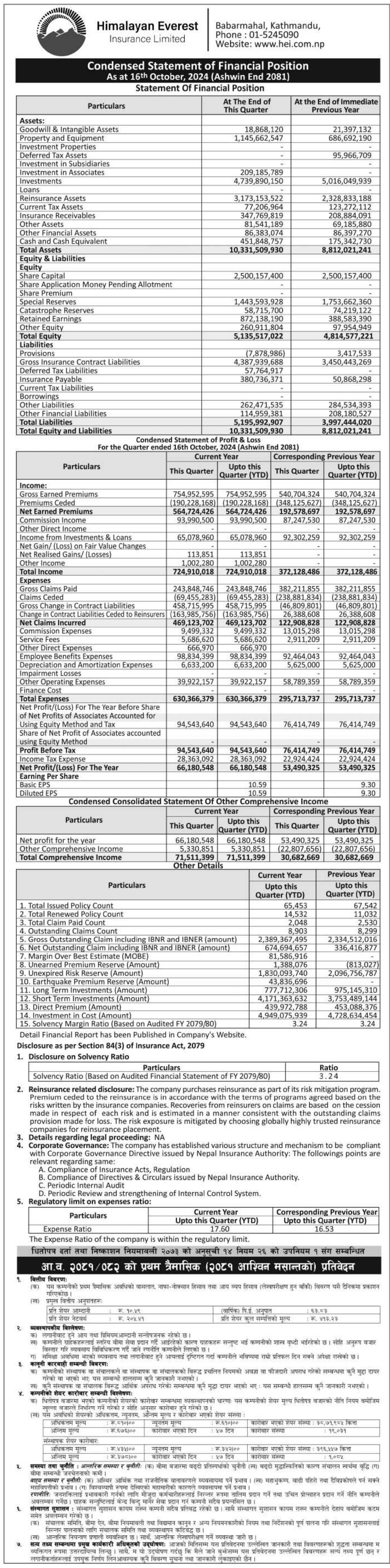 Image of FY 2081-82: Q1 Report: Himalayan Everest Insurance Limited (HEI)