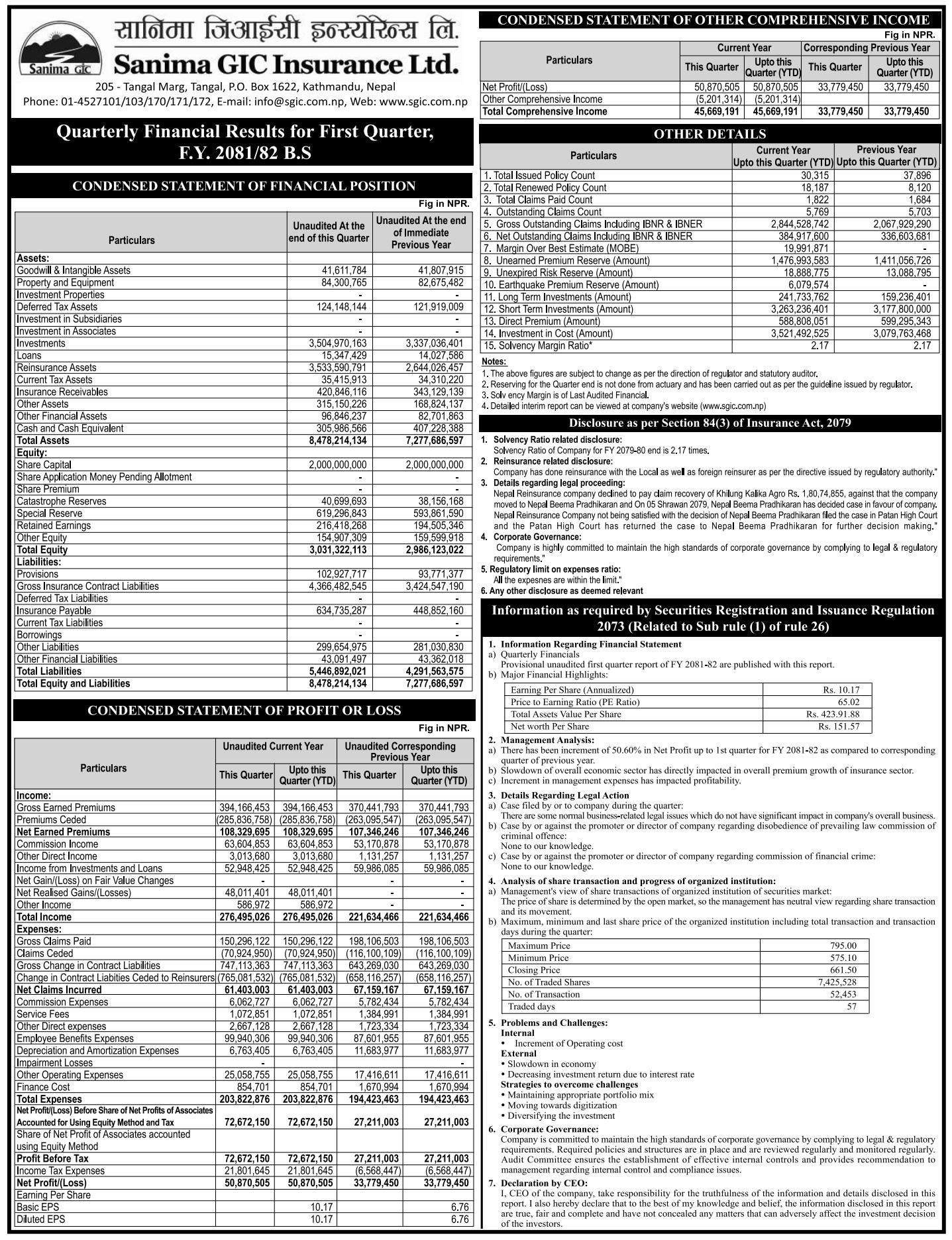 Image of FY 2081-82: Q1 Report: Sanima GIC Insurance Limited (SGIC)