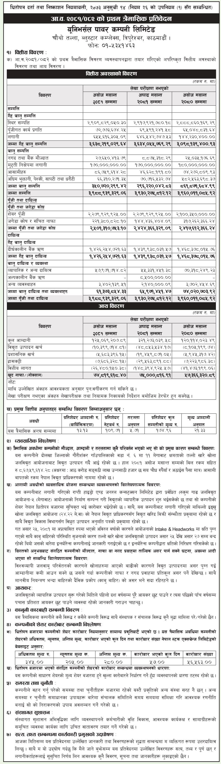 Image of FY 2081-82: Q1 Report: UNIVERSAL POWER COMPANY LTD (UPCL)