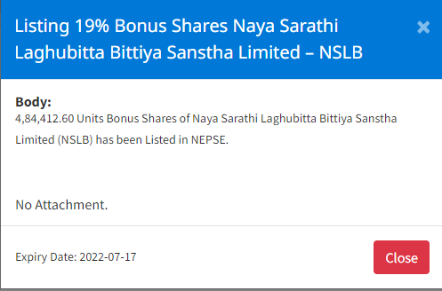 Image of Listing 19% Bonus Shares Naya Sarathi Laghubitta Bittiya Sanstha Limited – NSLB