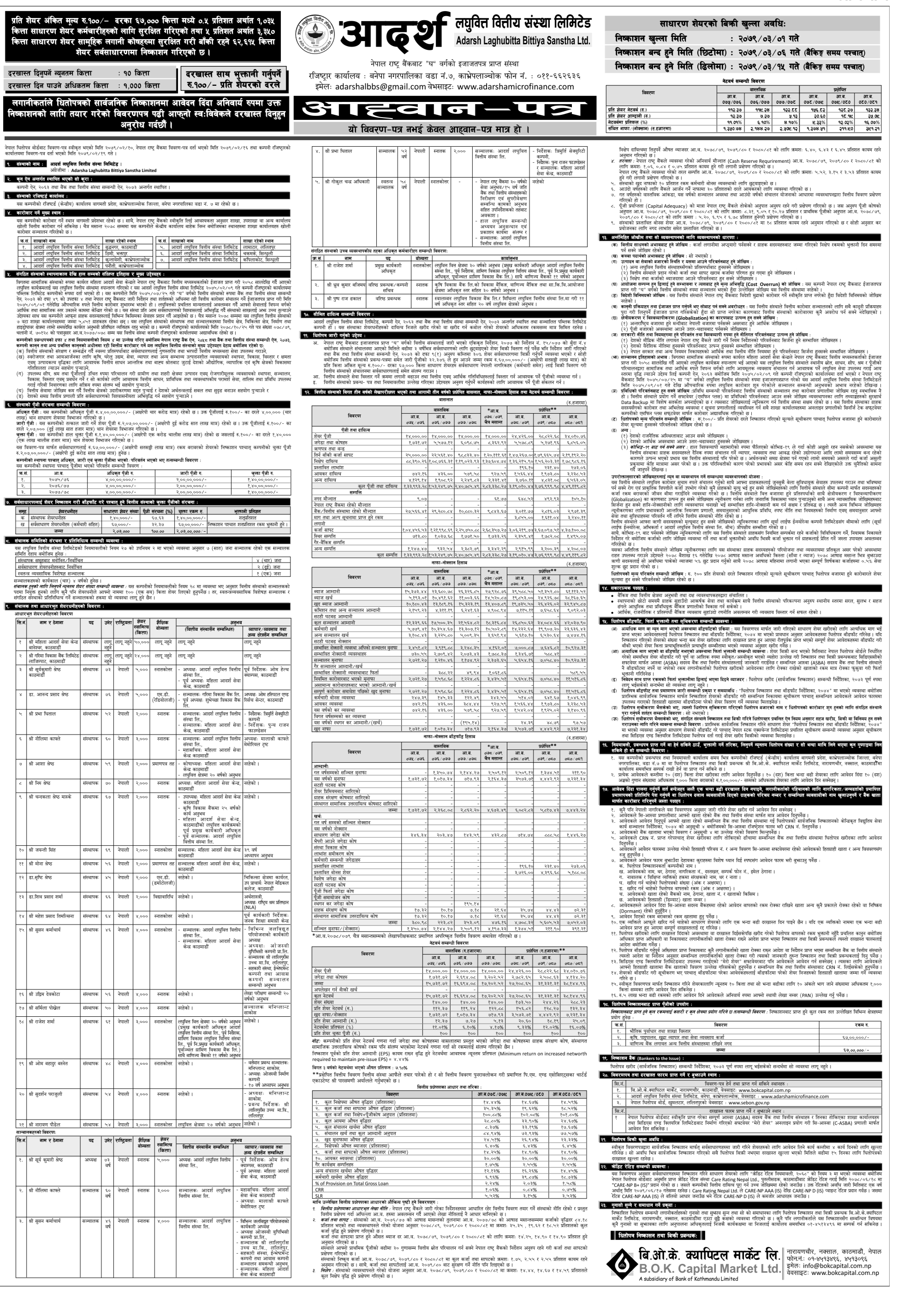 Image of Aadarsha Laghubitta Bittiya Sanstha announces for the public IPO shares started from Ashar 1,2079