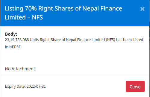 Image of Listing 70% Right Shares of Nepal Finance Limited – NFS