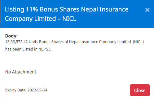 Image of Listing 11% Bonus Shares Nepal Insurance Company Limited – NICL