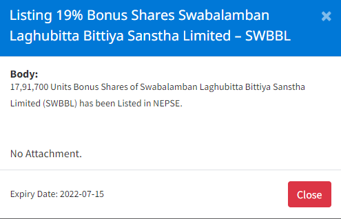 Image of Listing 19% Bonus Shares Swabalamban Laghubitta Bittiya Sanstha Limited – SWBBL